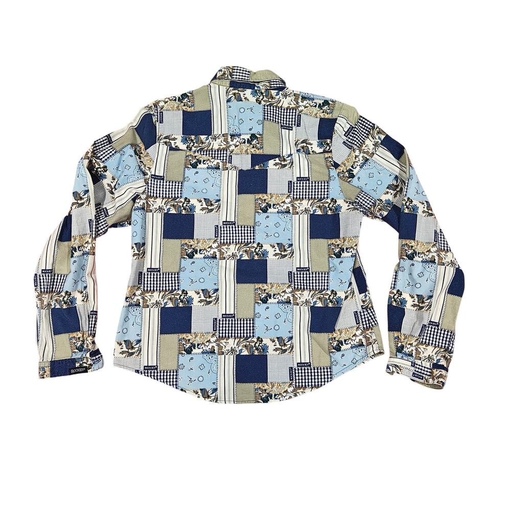 Rockies Patchwork Button Down Shirt Blue Yellow W… - image 4